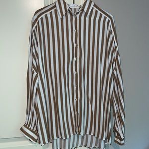 Brown & White Button Down Top